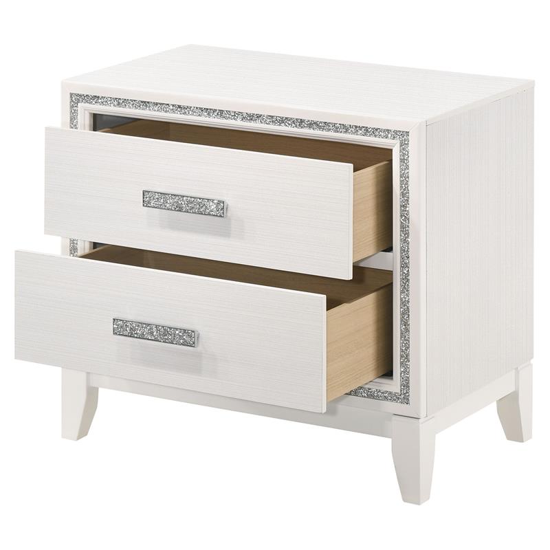 Pemberly Row Wood Rectangular 2-Drawer Nightstand with Silver Trim in White