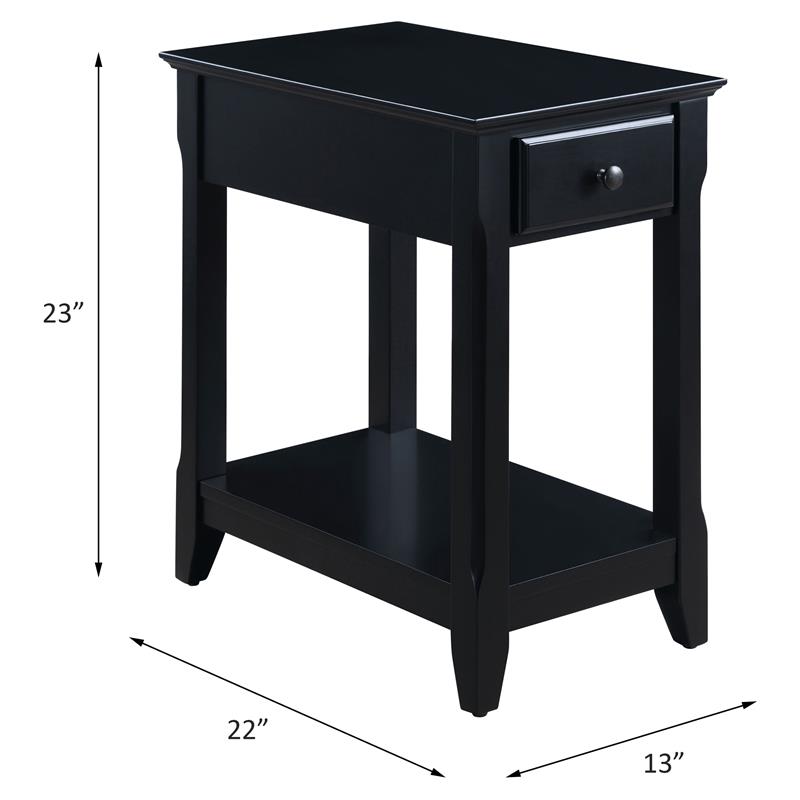 Pemberly Row Wood Accent Table with Storage Drawer and 1 Tier Shelf in Black