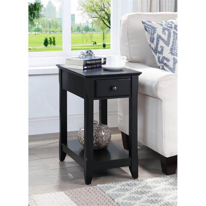 Pemberly Row Wood Accent Table with Storage Drawer and 1 Tier Shelf in Black