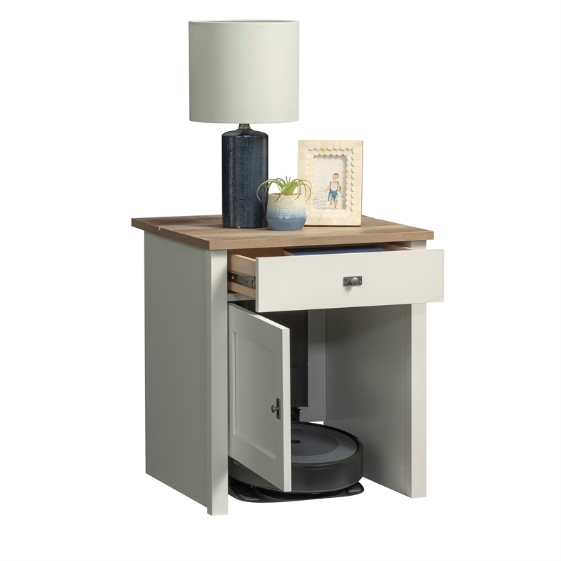 Pemberly Row Engineered Wood BotStop Side Table in Soft White Finish