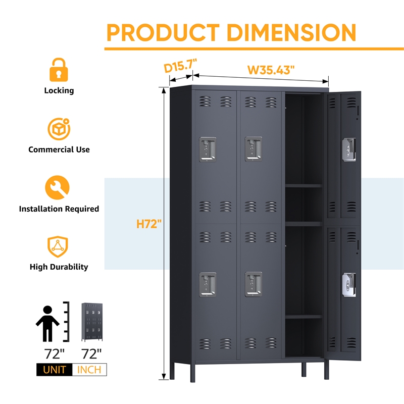 Pemberley Row Metal Dark Gray Locker Rectangular Moisture-Proof Large 72