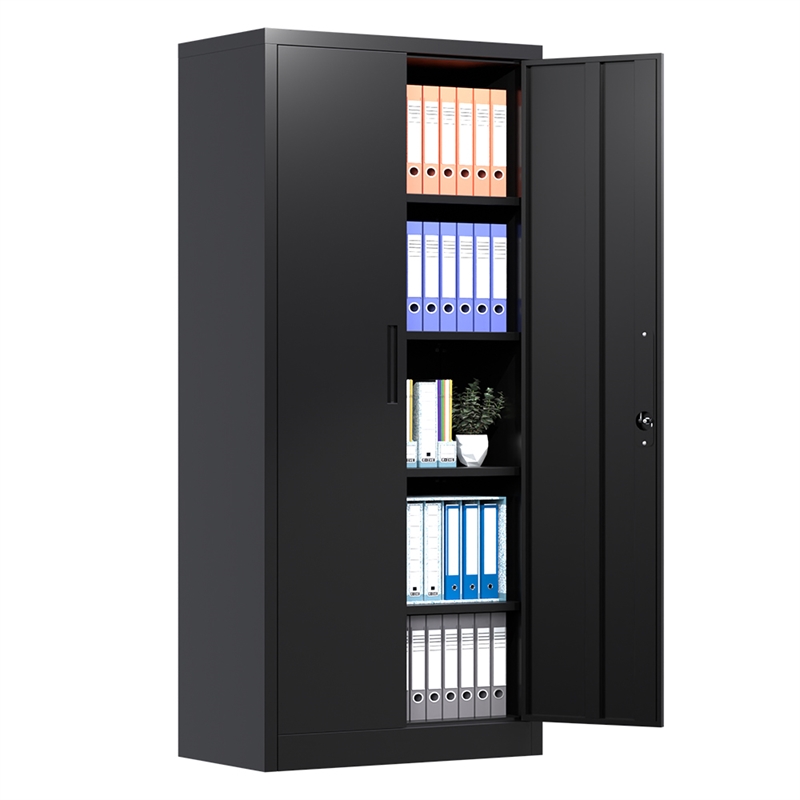 Pemberly Row Metal Garage Storage Cabinet w/ Doors & Lock Steel Locking in Black