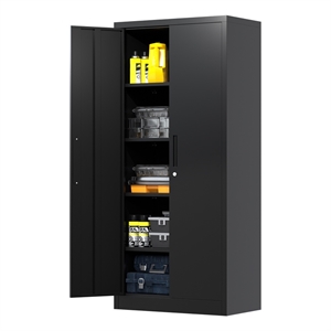 Pemberly Row Metal Garage Storage Cabinet w/ Doors & Lock Steel Locking in Black