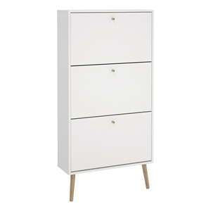 Pemberly Row Contemporary Shoe Cabinet with 3 Storage Drawers in White