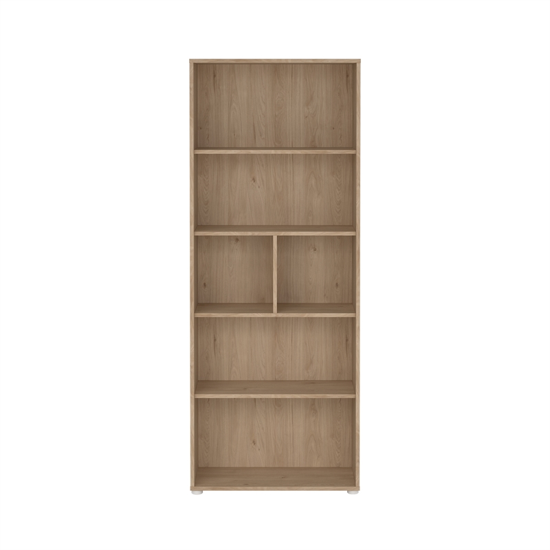 Pemberly Row Adjustable 6 Shelf Bookcase Open Storage Bookshelf in Hickory