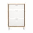 Pemberly Row Mobile Cabinet with 3 Drawers and casters in Hickory and White