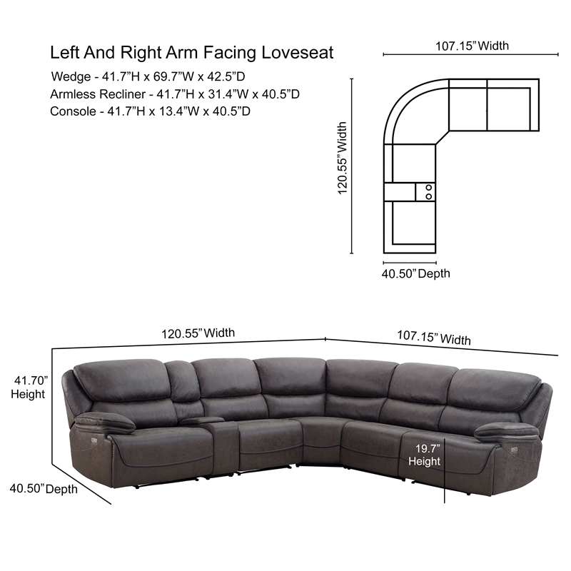 Pemberly Row Contemporary Plaza Smoke Gray 6-Piece Sectional