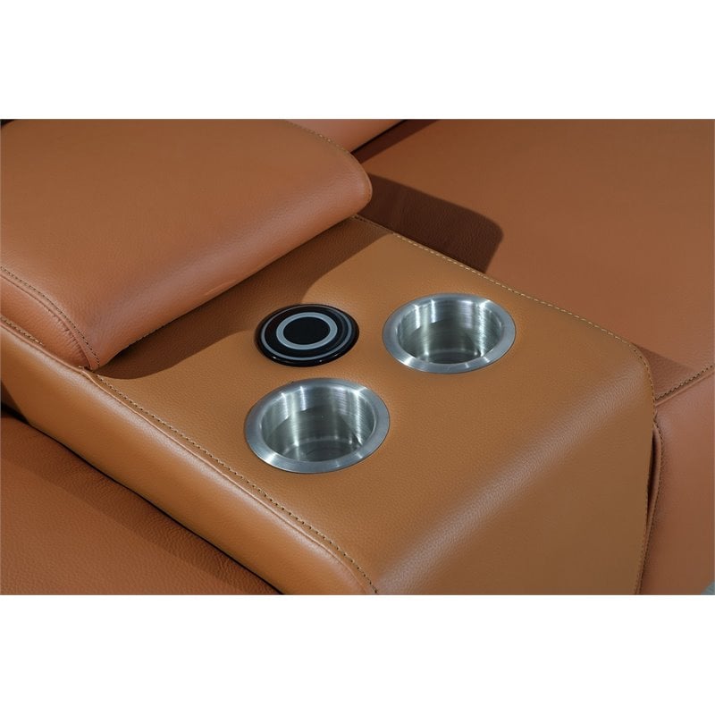 Pemberly Row 7-Piece 1 Console 3-Power Reclining Leather Sectional in Brown