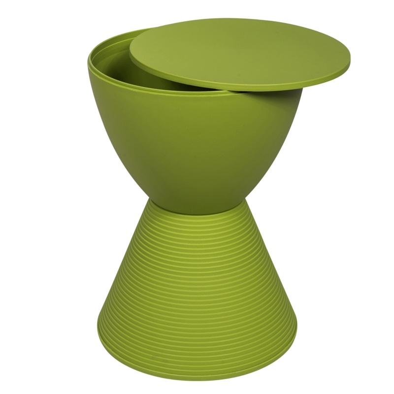 Pemberly Row Mid-Century Plastic Ribbed Round End Table in Green
