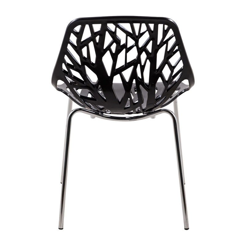 Pemberly Row Modern Dining Side Chair With Chromed Legs in Black