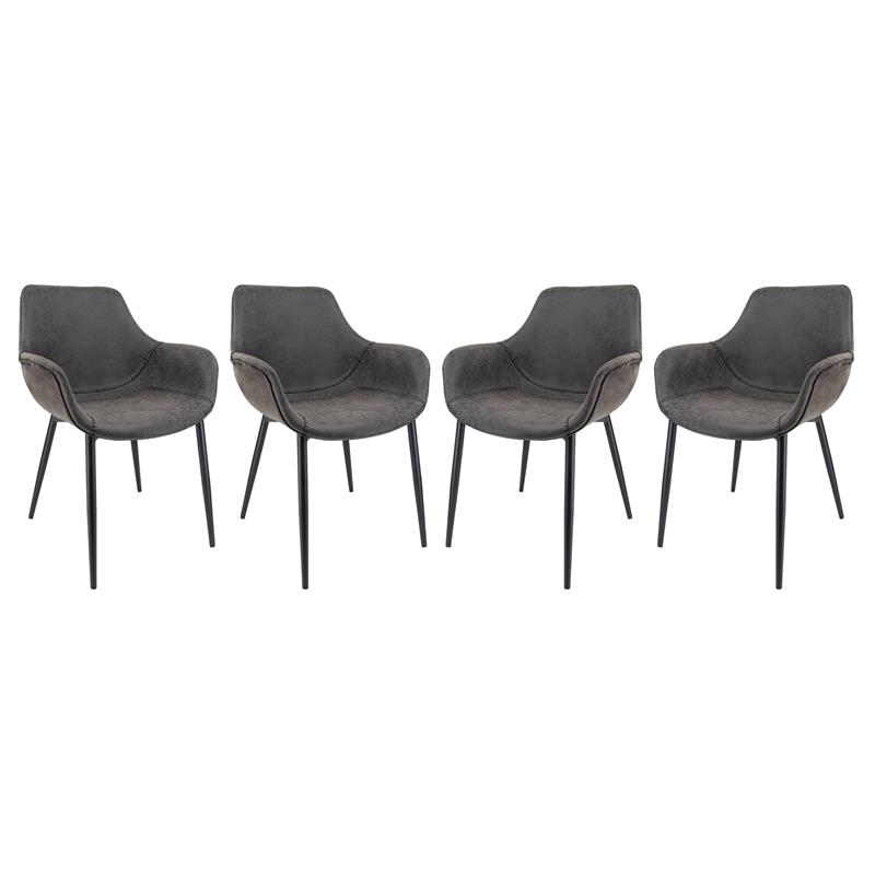 Pemberly Row Leather Dining Armchair Metal Legs Set of 4 in Charcoal Black