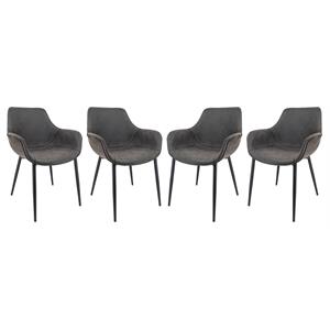 Pemberly Row Leather Dining Armchair Metal Legs Set of 4 in Charcoal Black