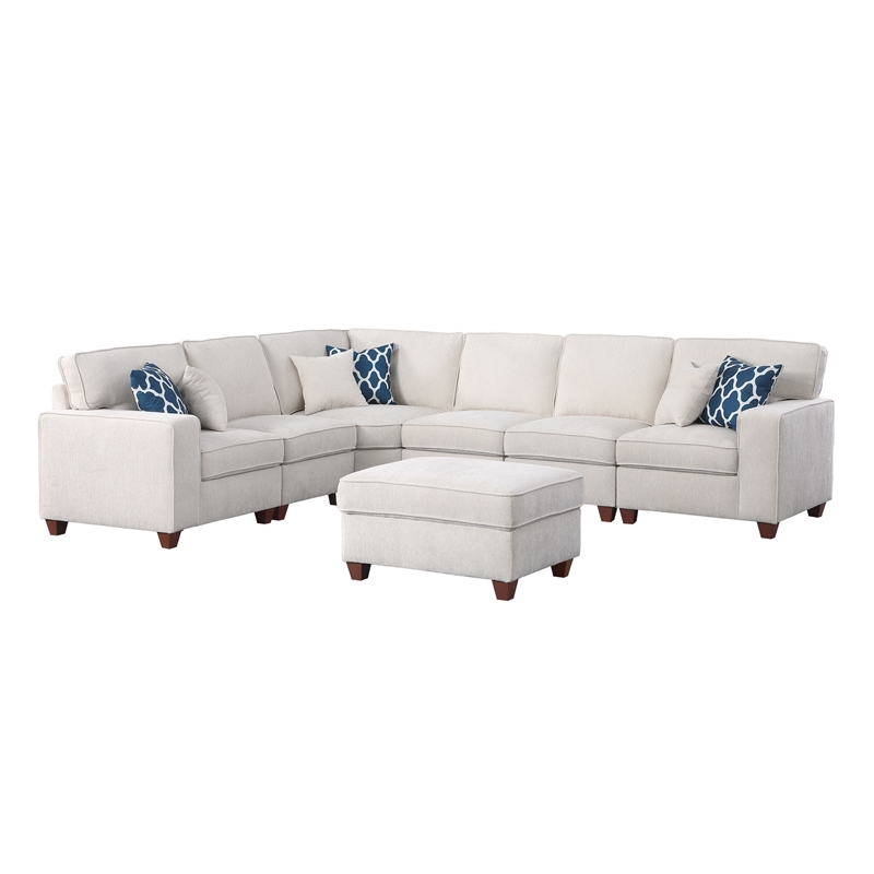 Pemberley Row Chenille Beige Sectional Sofa Rectangular Easy to Assemble 125.25