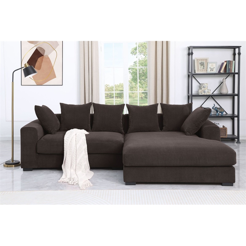 Pemberly Row 3 - Piece Upholstered Corduroy Sectional Sofa With Chaise-Brown