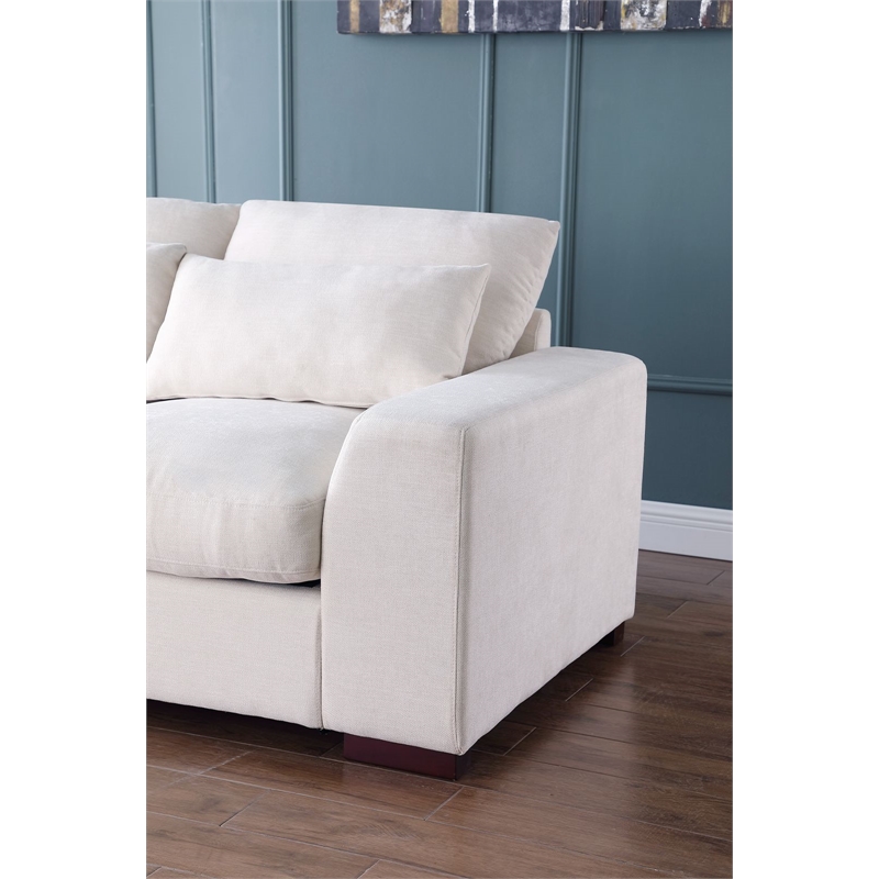 Pemberly Row Fabric Square Arm Modular Reversible Sectional Sofa & Ottoman-Beige