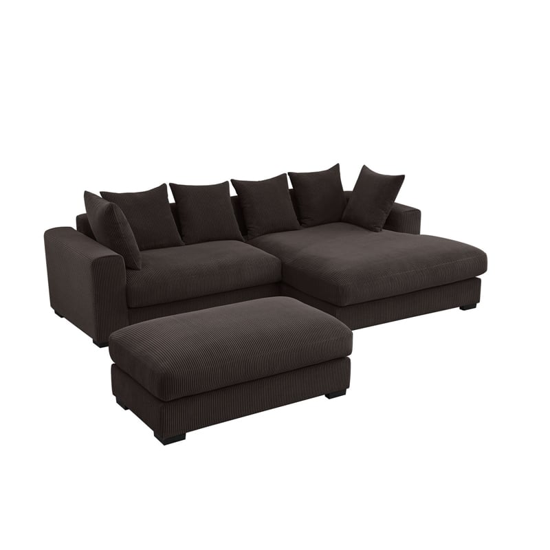 Pemberly Row 4-Piece Corduroy Sectional Sofa With Chaise & Ottoman - Brown