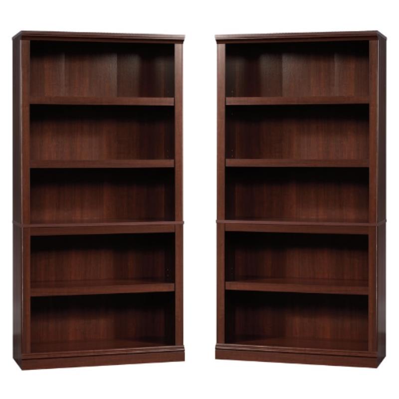 Pemberly Row Engineered Wood 5 Shelf Bookcase in Select Cherry - Set of 2