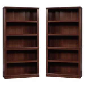 Pemberly Row Engineered Wood 5 Shelf Bookcase in Select Cherry - Set of 2