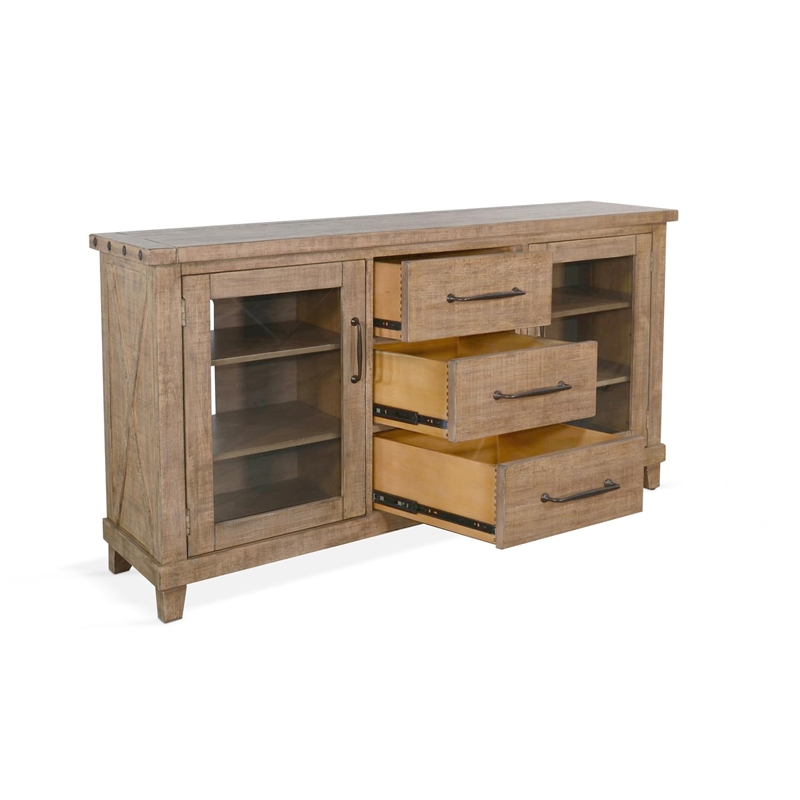 Pemberly Row Modern Mahogany Wood Server in Light Brown Finish