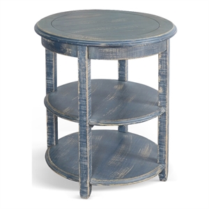 Pemberly Row Contemporary Ocean Blue Solid Wood and Veneers Side Table