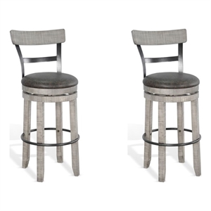 Pemberly Row Gray 30&quotH Swivel Wood Barstool with Cushion Seat (Set of 2)