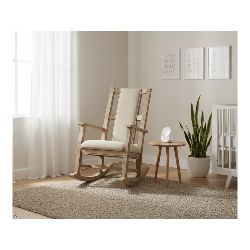 Pemberly Row Mahogany Rocking Chair with Cushion Seat & Back in Beige