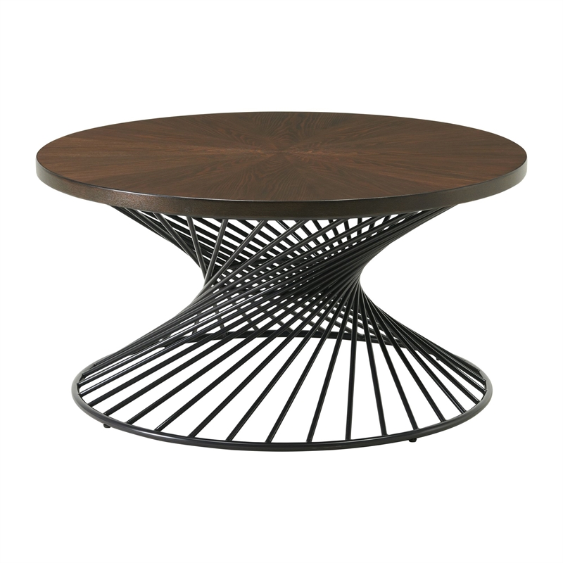Pemberly Row Traditional Round Coffee Table in Walnut Finish