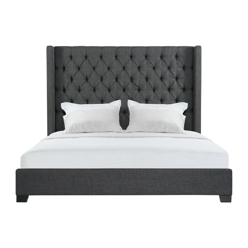 Pemberly Row Traditional King Tufted Upholstered Bed in Charcoal