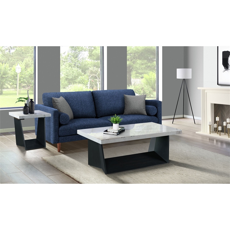 Pemberly Row Traditional Rectangle Coffee Table with White Marble Top