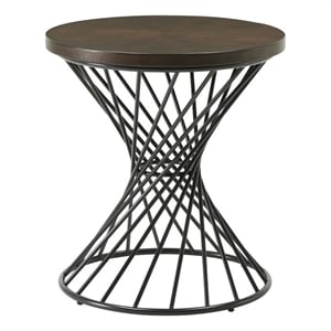 Pemberly Row Traditional Round Natural Wood Grain Top End Table in Walnut
