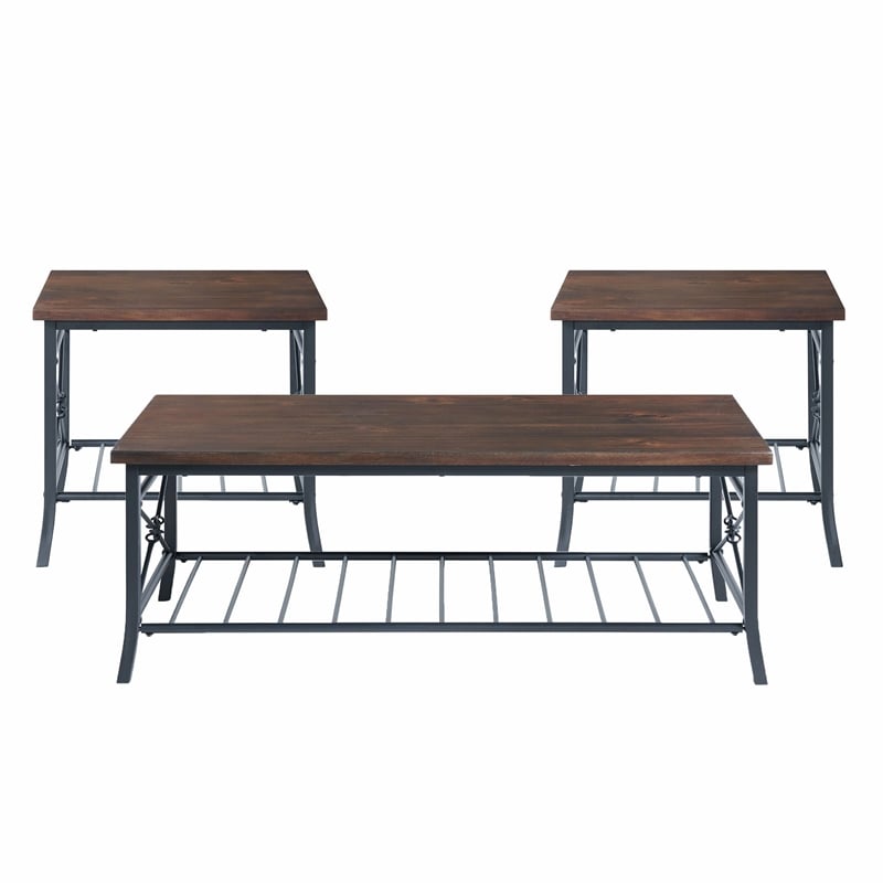 Pemberly Row Traditional 3-Piece Occasional Coffee Table and 2 End Tables Set