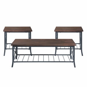Pemberly Row Traditional 3-Piece Occasional Coffee Table and 2 End Tables Set