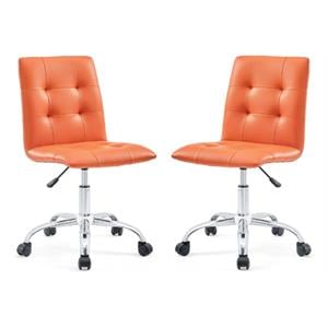 Pemberly Row Swivel Faux Leather Office Chair in Orange - Set of 2