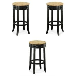 Pemberly Row Swivel Rush Seat Bar Stool in Antique Black - Set of 3