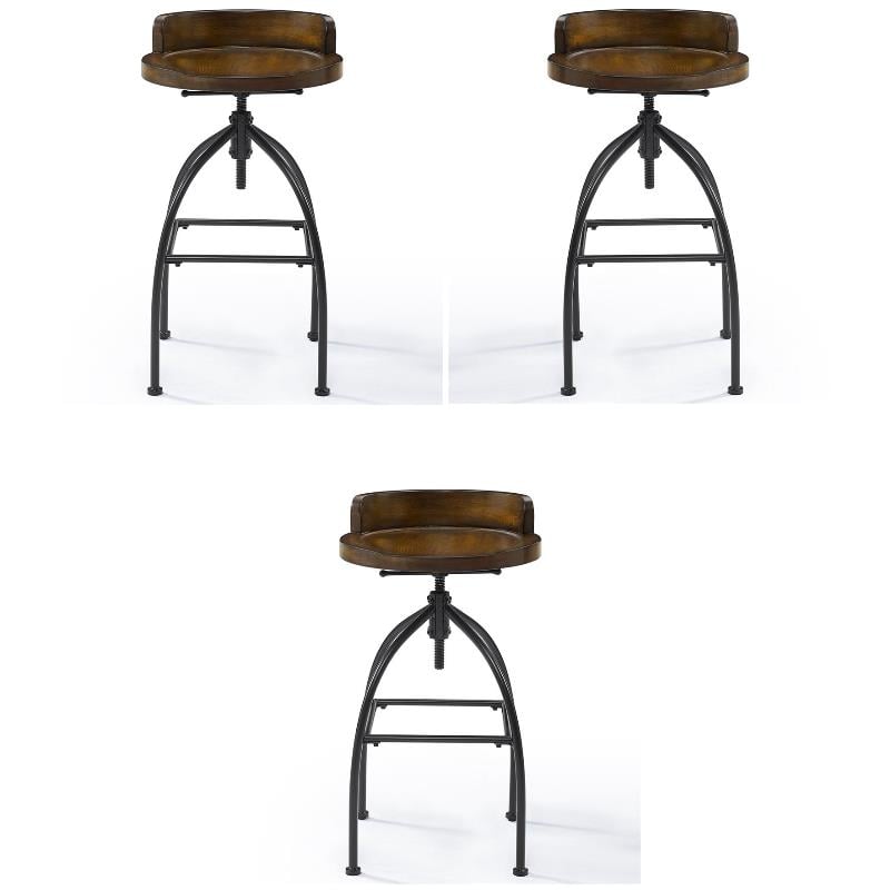 Pemberly Row Adjustable Bar Stool in Natural and Black - Set of 3