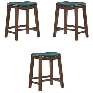 Pemberly Row 24&quot Faux Leather Saddle Counter Stool in Green - Set of 3
