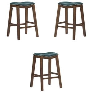 Pemberly Row 29&quot Upholstered Faux Leather Saddle Bar Stool in Green - Set of 3