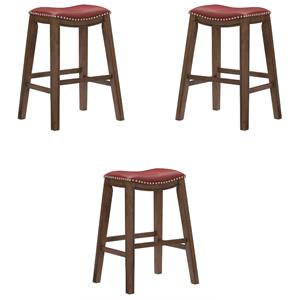 Pemberly Row 29&quot Upholstered Faux Leather Saddle Bar Stool in Red - Set of 3