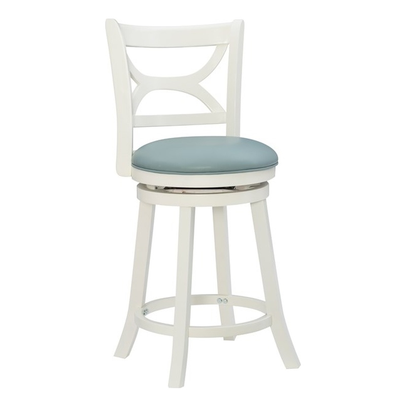 Pemberly Row Swivel Wood Counter Stool Set with PU Seat in Cream - Set of 3