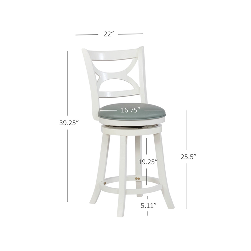 Pemberly Row Swivel Wood Counter Stool Set with PU Seat in Cream - Set of 3