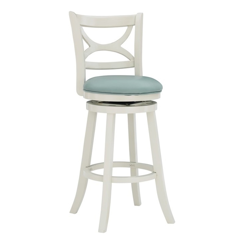 Pemberly Row Swivel Wood Bar Stool with PU Seat in Cream - Set of 3
