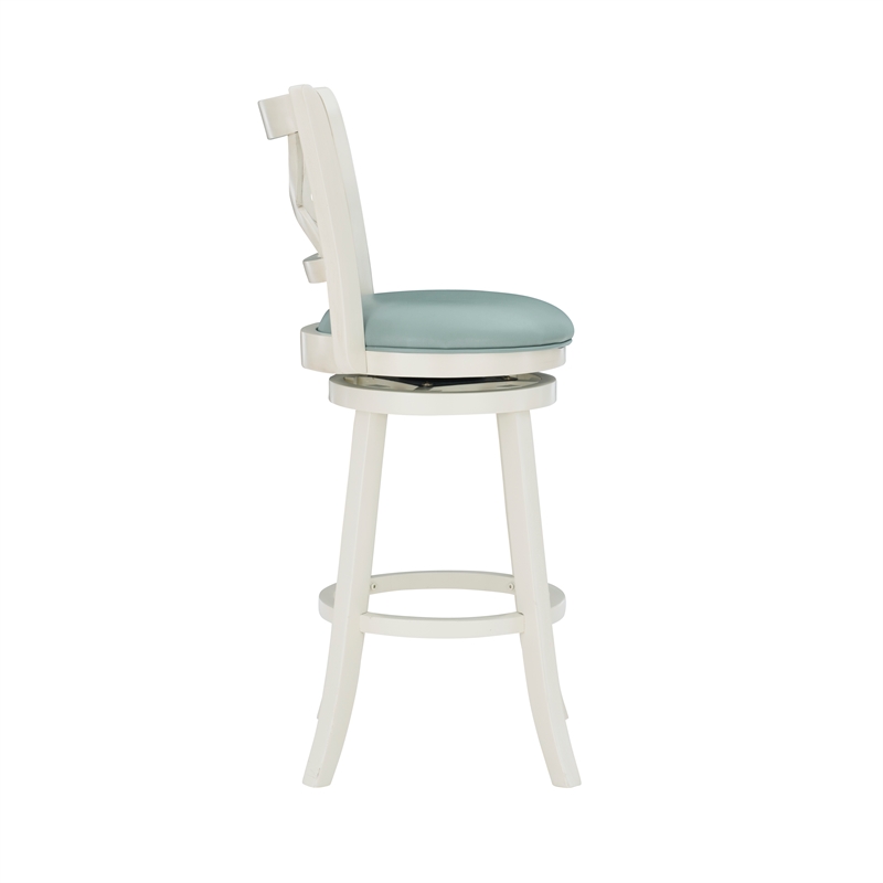 Pemberly Row Swivel Wood Bar Stool with PU Seat in Cream - Set of 3