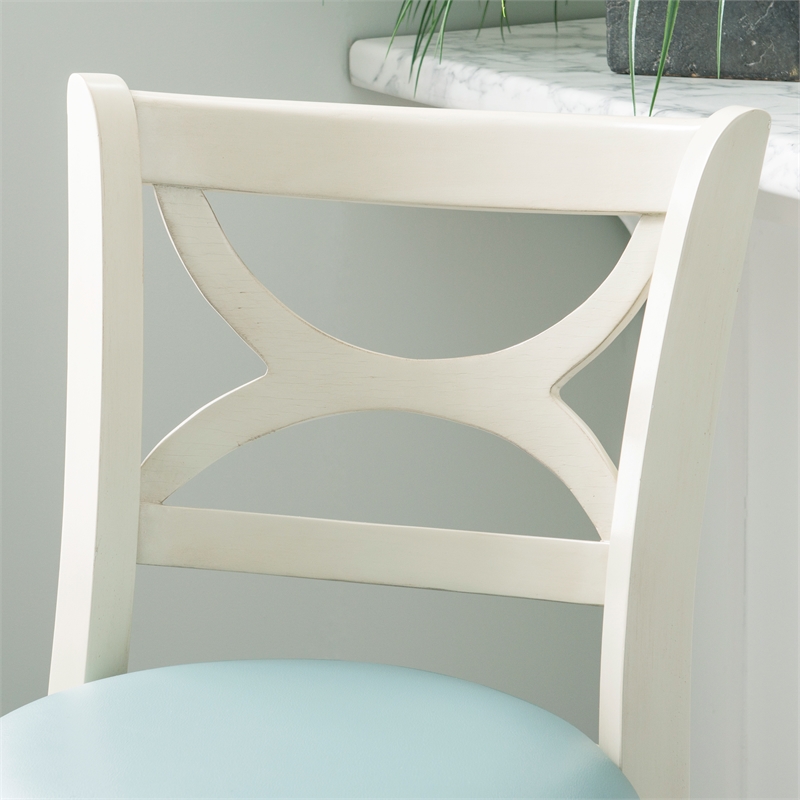 Pemberly Row Swivel Wood Bar Stool with PU Seat in Cream - Set of 3