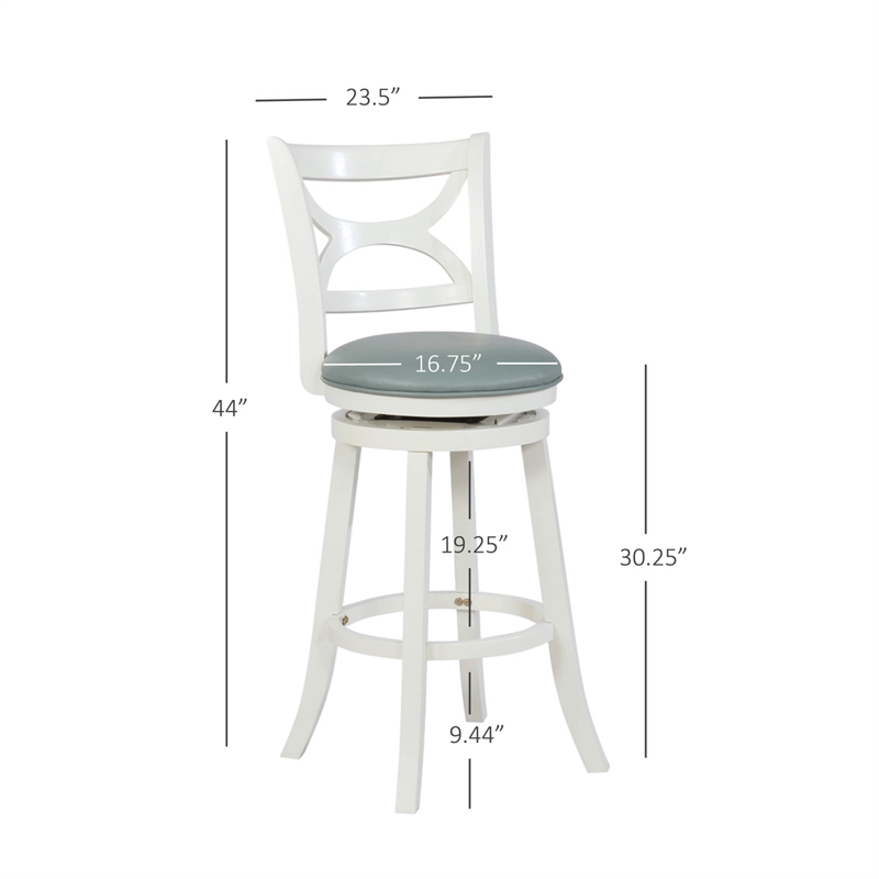 Pemberly Row Swivel Wood Bar Stool with PU Seat in Cream - Set of 3