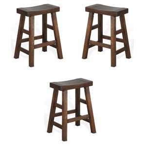 Pemberly Row 24&quot Saddle Seat Mahogany Wood Stool in Dark Chocolate - Set of 3