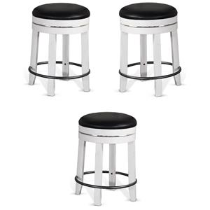 Pemberly Row 24&quot Wood Backless Swivel Stool in White & Dark Brown - Set of 3