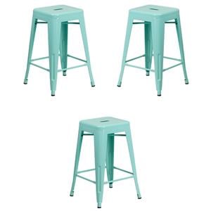 Pemberly Row 24&quot Metal Backless Counter Stool in Mint Green - Set of 3