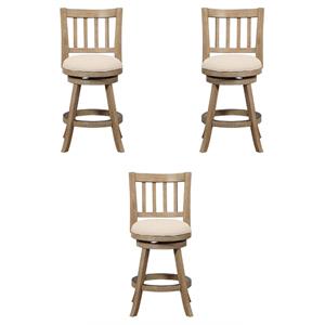 Pemberly Row 24&quot Driftwood Swivel Counter Stool in Oatmeal - Set of 3