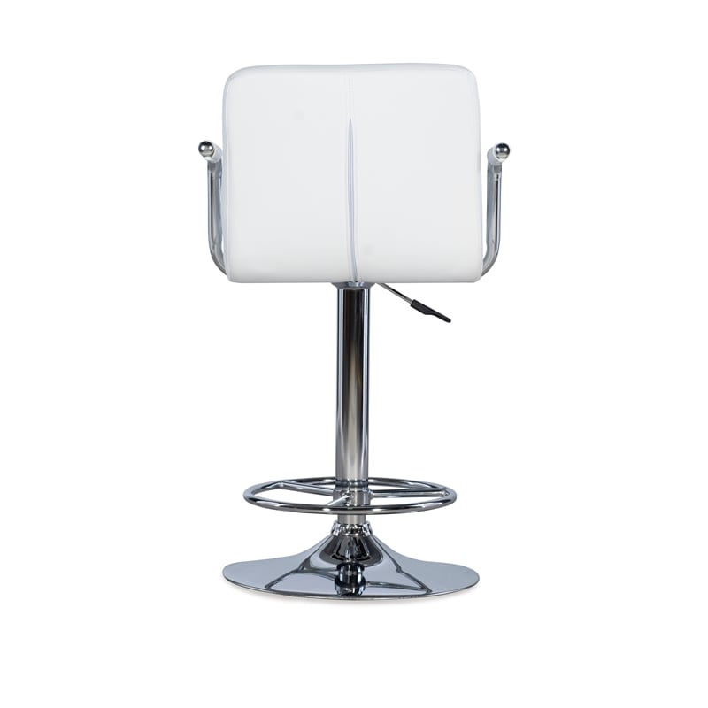 Pemberly Row Quilted Back Metal Swivel Bar Stool in Chrome and White - Set of 3