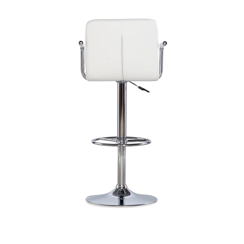 Pemberly Row Quilted Back Metal Swivel Bar Stool in Chrome and White - Set of 3